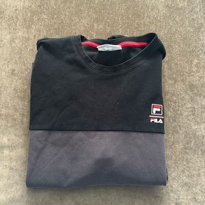 FILA long sleeve crew neck sweatshirt. Black/gray two-tone design. Size- XL